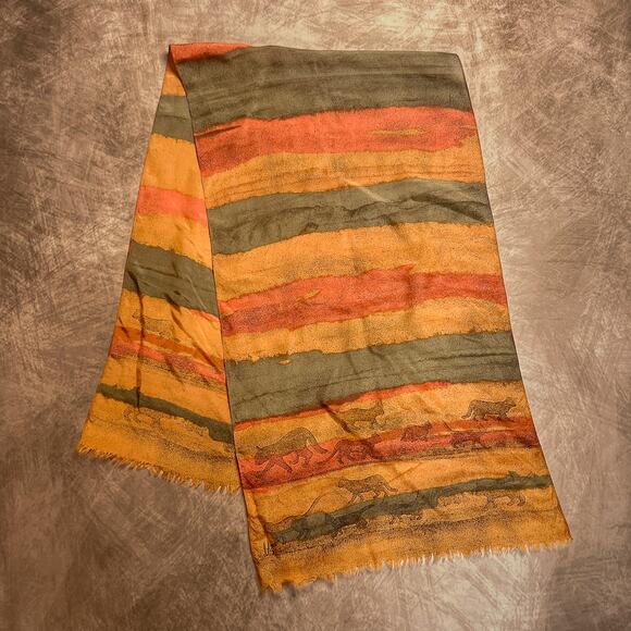 Vera Neumann Prima Vera Collection Vintage 70s Silk Cat Print Scarf Orange Boho - Picture 1 of 9